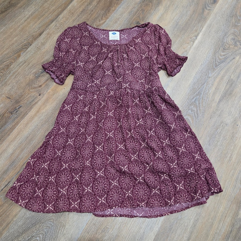 Wild Blue Sadie Robertson Girls XL Plum Medallion Button Back Babydoll Dress